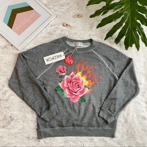 WILDFOX Rose Blaze Knit Print Sweatshirt NWT